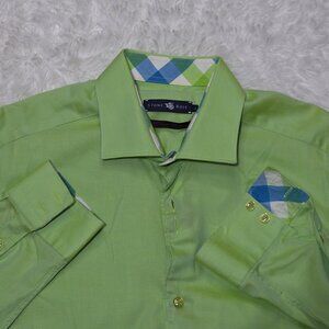 STONE ROSE 2-TONE GREEN MIINI CHECK 100% COTTON S/S BUTTON Down SHIRT SZ 3